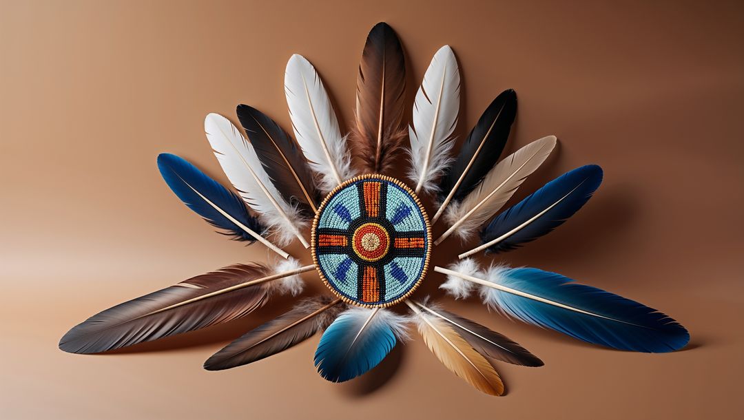 Circular Beaded Medallion with Radiating Feathers