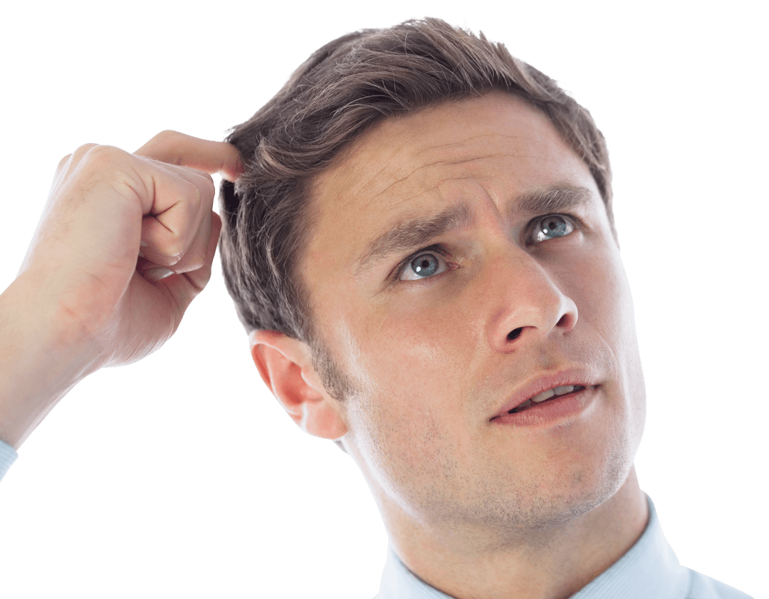 Caucasian Businessman Looking Confused on Transparent Background