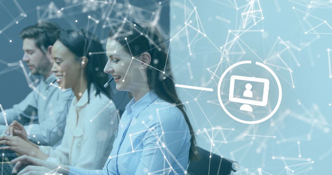 Diverse Team Using Phone Headsets in a Digital Workplace