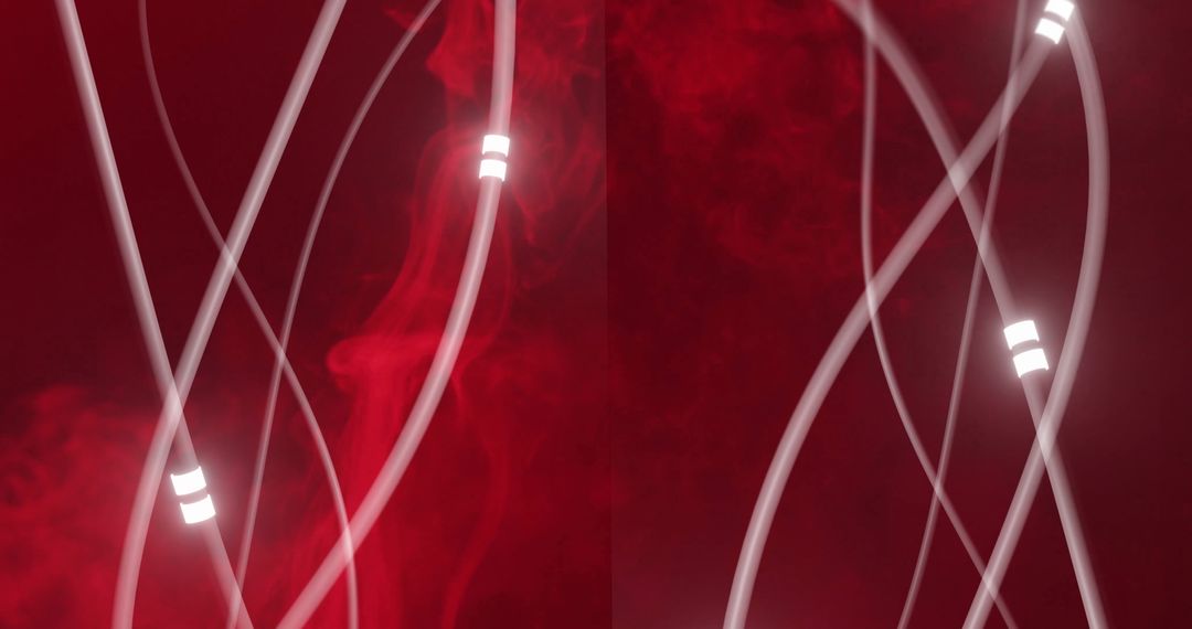 Abstract Digital Light Strands on Vivid Red Background