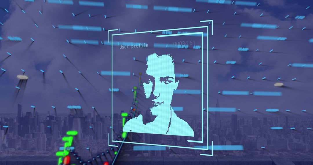 Digital Profile Interface with Cityscape Background