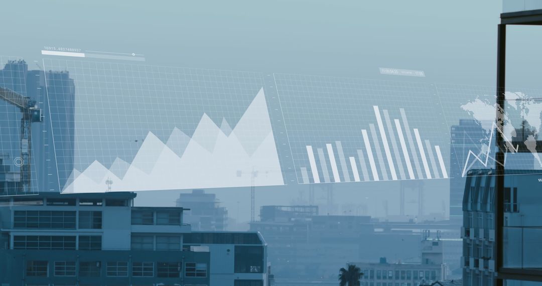 Futuristic Graphs & Data Analytics Overlaying Urban Skyline