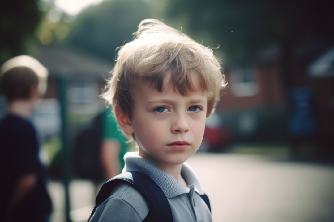 Portrait of caucasian schoolboy in street, created using generative ai technology - Free Images, Stock Photos and Pictures on Pikwizard.com