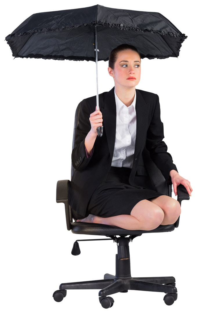 Transparent Businesswoman Holding Black Umbrella on Office Chair - Download Free Stock Images Pikwizard.com