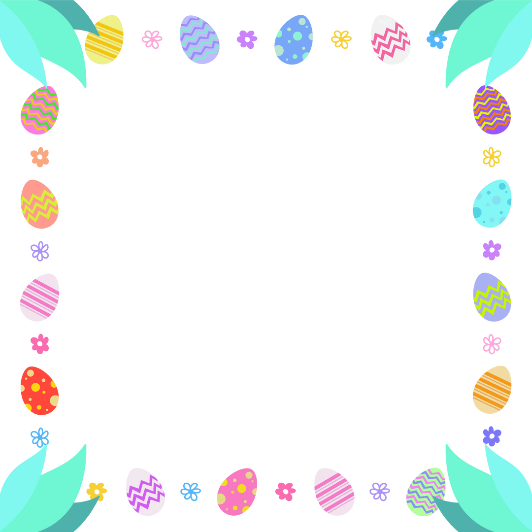 Transparent Easter Eggs Border Frame with Flowers