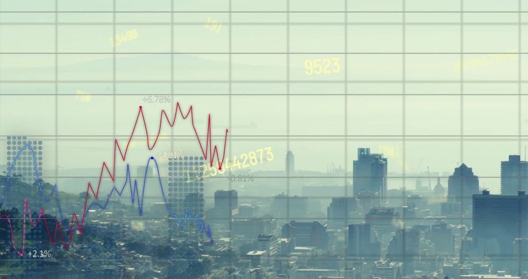 Abstract Financial Graphs Overlapping Urban Cityscape