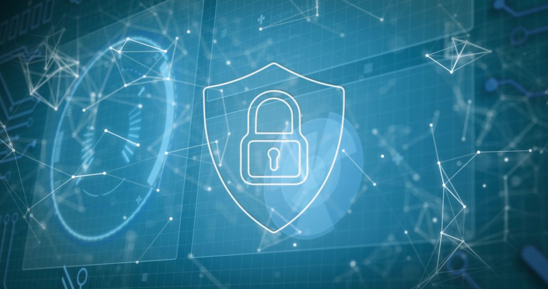 Digital Cybersecurity Lock Symbol on Virtual Network Grid