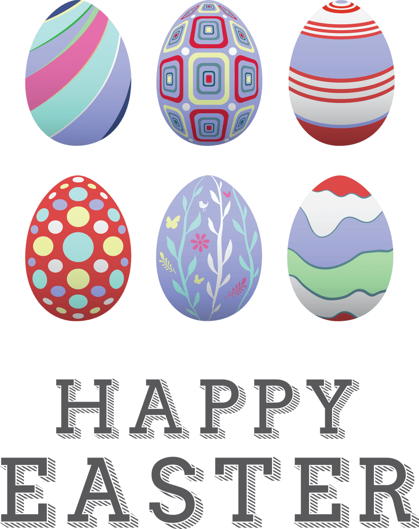 Colorful Easter Eggs with Festive Text on Transparent Background