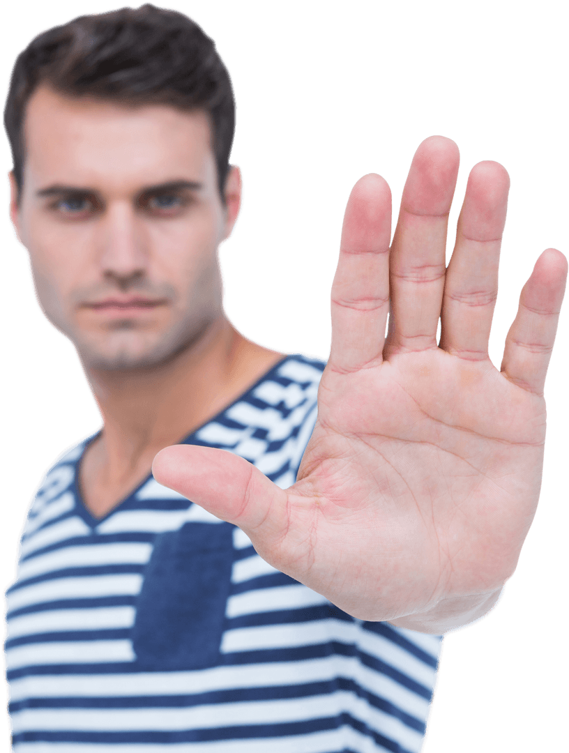 Transparent Portrait of Serious Man Making Stop Gesture