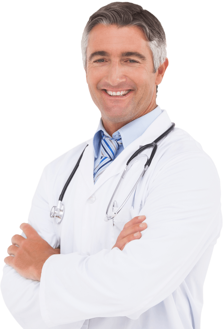 Smiling Doctor Crossing Arms Confidently in Transparent Background