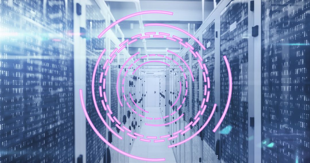 Digital dynamic interaction in data server room with loading circles