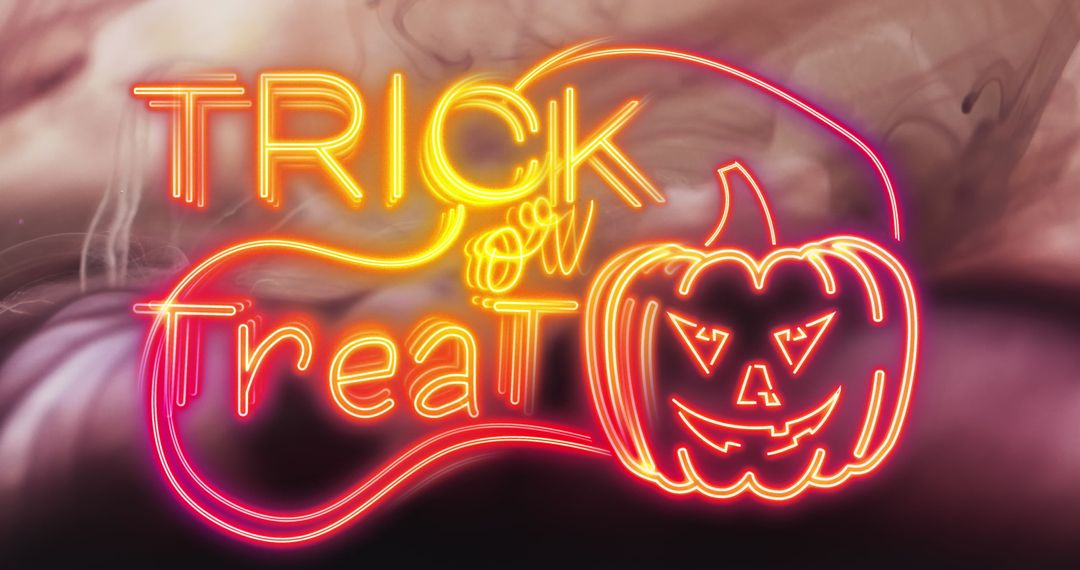 Glowing Trick or Treat Text with Neon Pumpkin Design