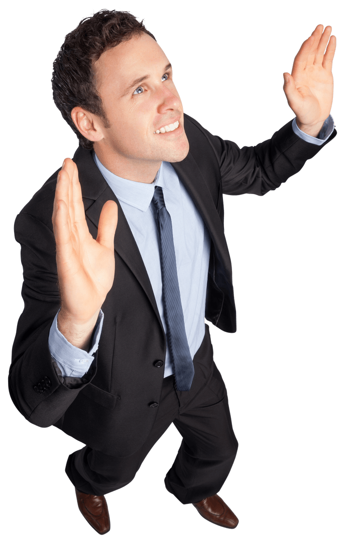 Dynamic Businessman Celebrating Success in a Suit