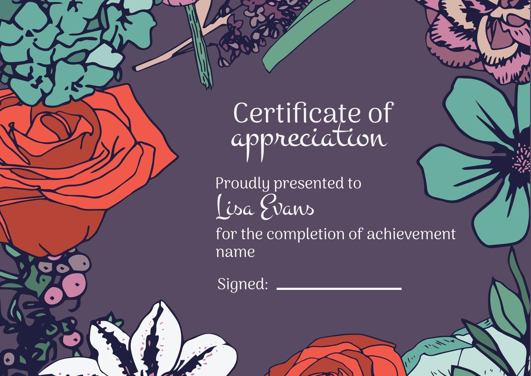 Floral Certificate of Appreciation Template in Elegant Design - Download Free Stock Templates Pikwizard.com