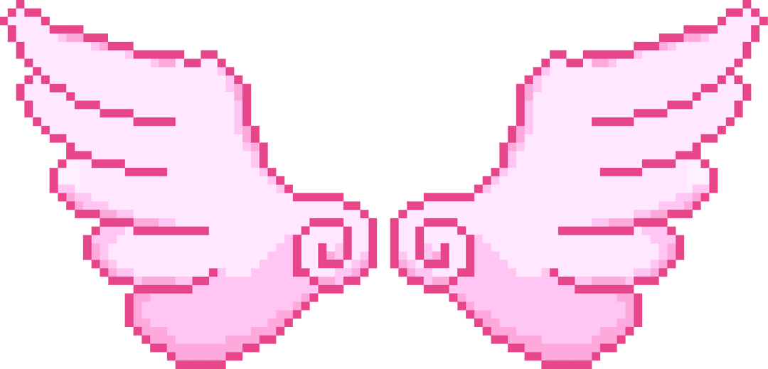 Pixel Art Pink Wings on Transparent Background
