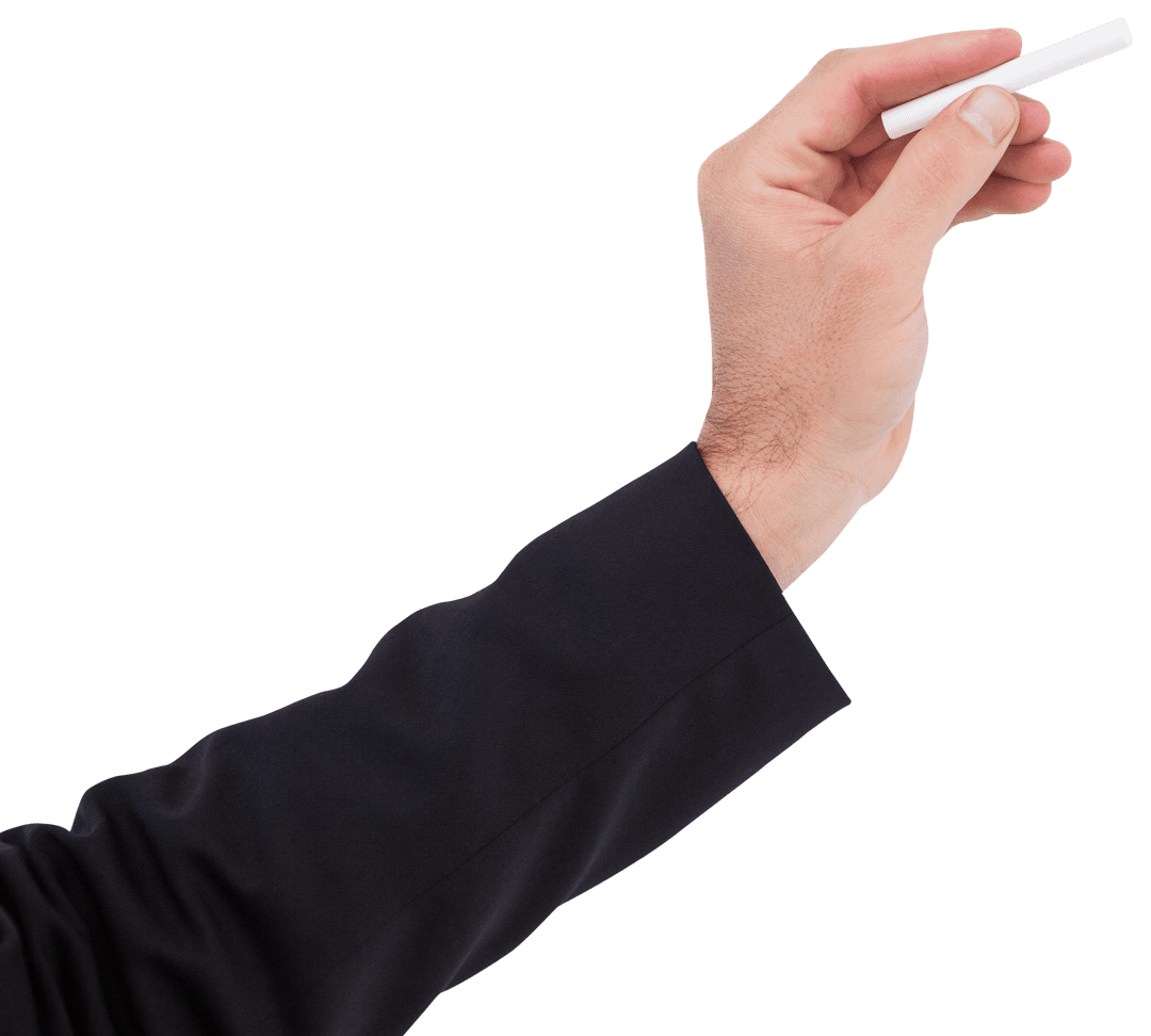 Hand Holding Chalk Against Transparent Background for Writing Concept