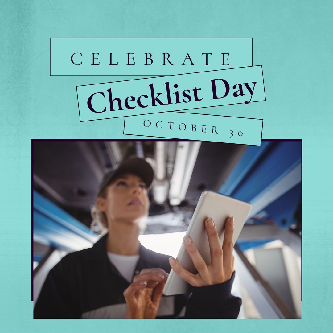 Celebrating National Checklist Day with Female Worker Checking Tablet