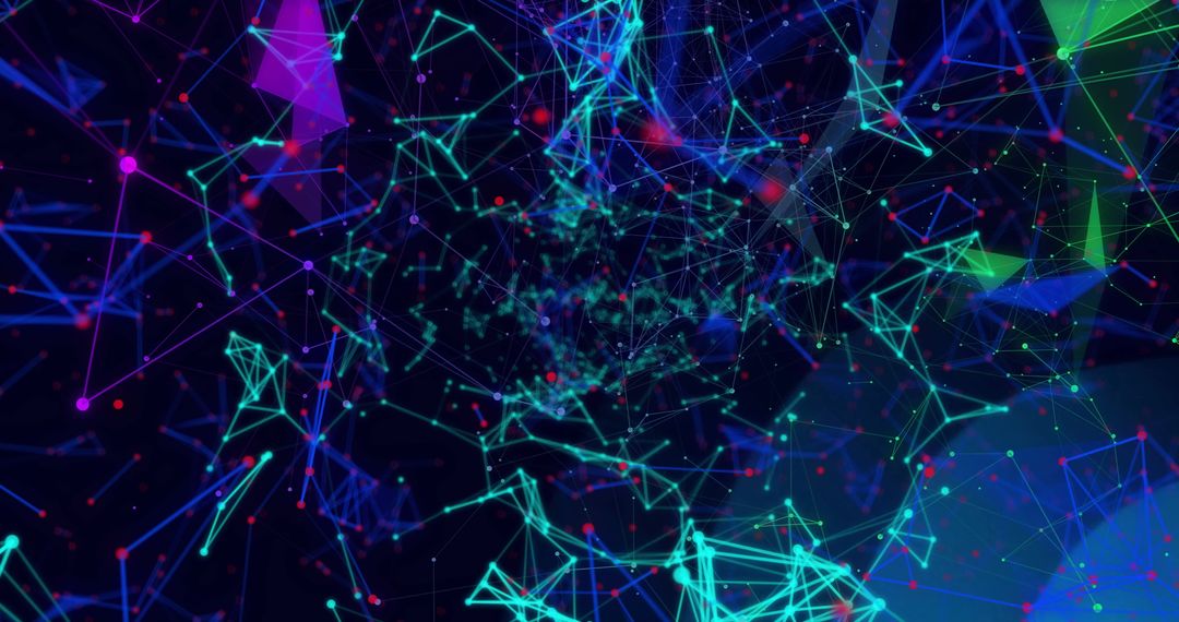 Futuristic 3D Network with Glowing Nodes and Lines in Dark Space