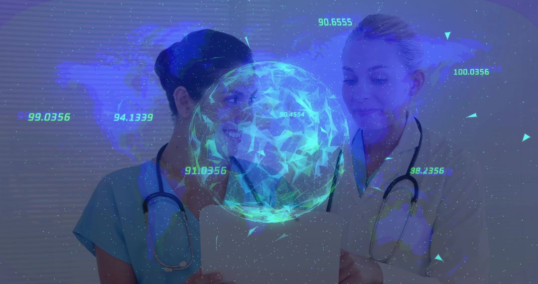 Healthcare Professionals Analyzing Data with Holographic Technology