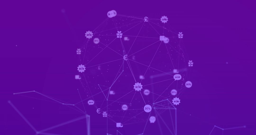 Network of Digital Connections with Web Icons on Purple Background