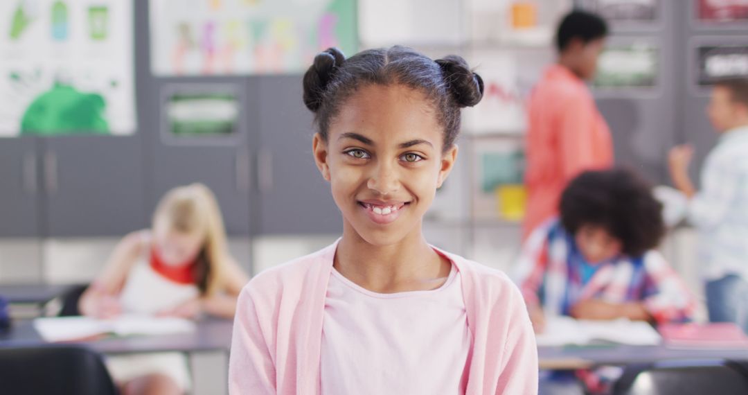 Smiling Biracial Schoolgirl in Diverse Classroom - Free Images, Stock Photos and Pictures on Pikwizard.com