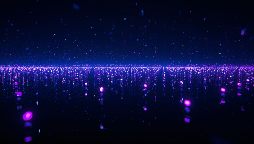 Futuristic Purple Neon Vector Grid and Reflections in Digital Space