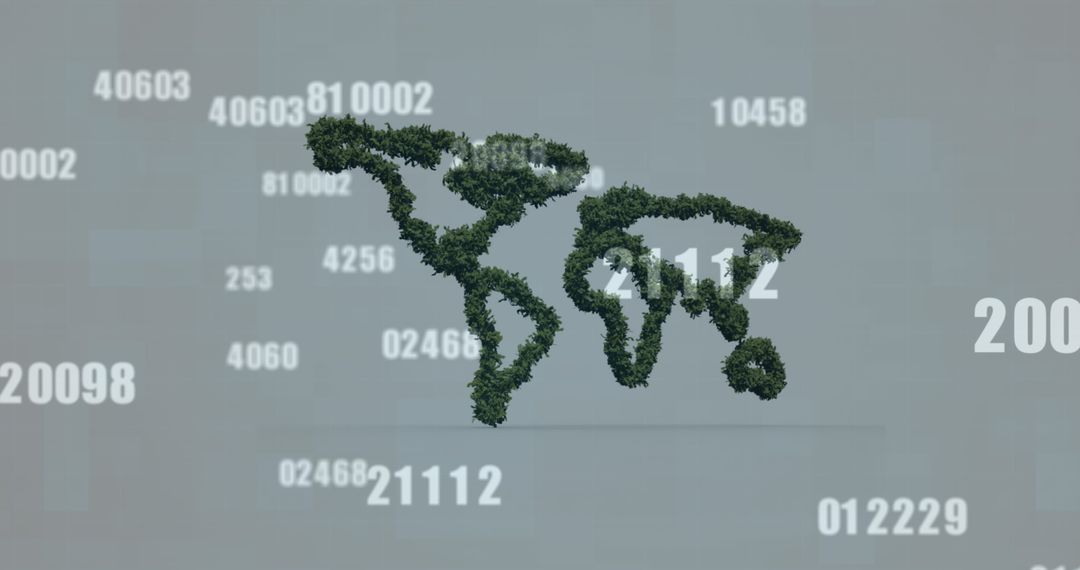 Tree-Covered World Map with Diverse Glowing Numbers
