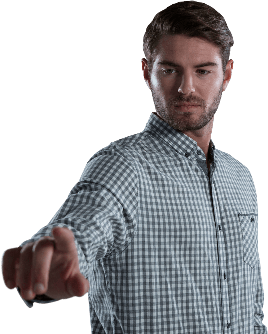 Man Interacting with Transparent Innovative Screen