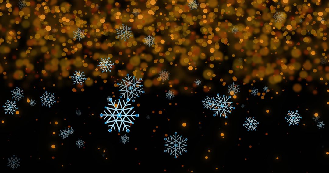 Snowflakes and Golden Bokeh on Black Background