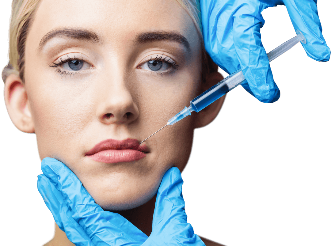 Transparent Hand Holds Syringe for Facial Injection Procedure