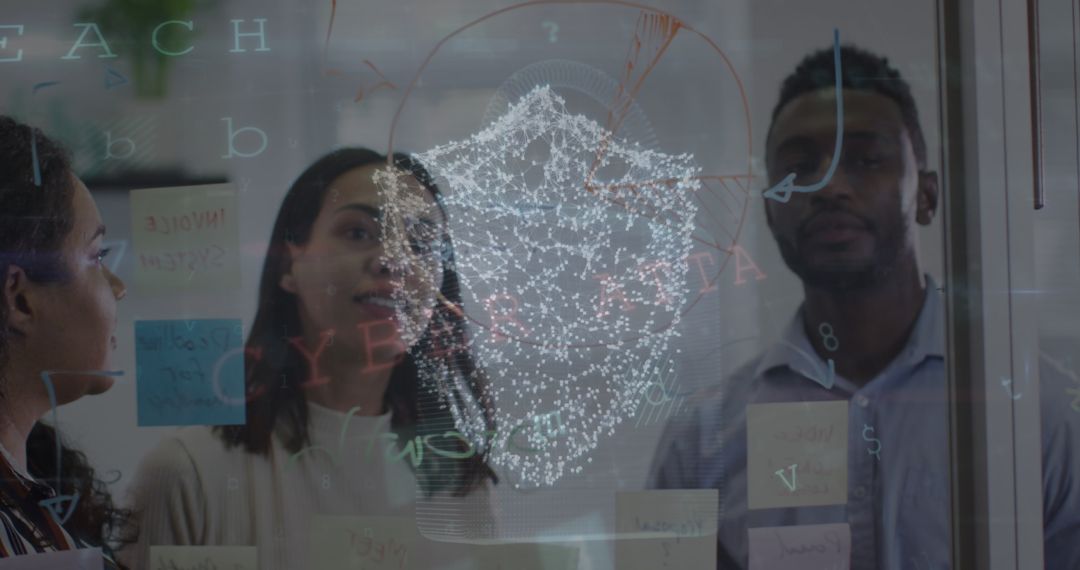 Diverse Team Analyzing Cybersecurity Data in Modern Office