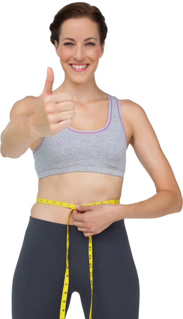 Happy Fit Woman Measuring Waist with Thumbs Up on Transparent Background - Download Free Stock Images Pikwizard.com