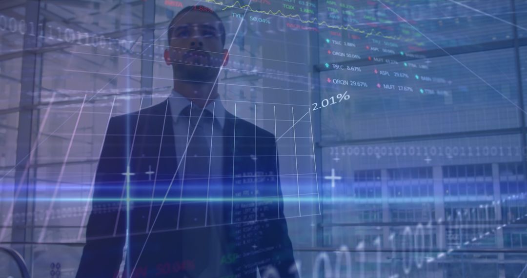 Businessman Analyzing Advanced Financial Data and Graphs