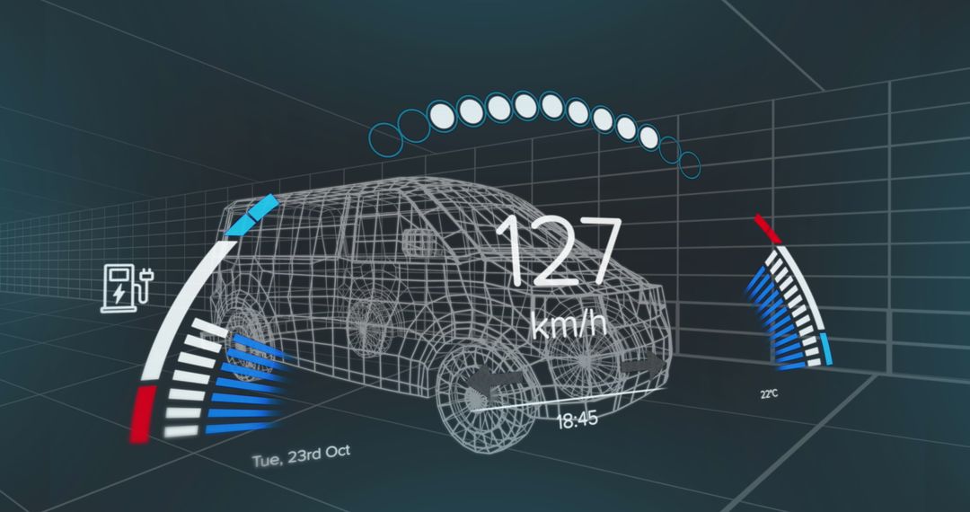 Futuristic Dashboard Display on Virtual Car Model