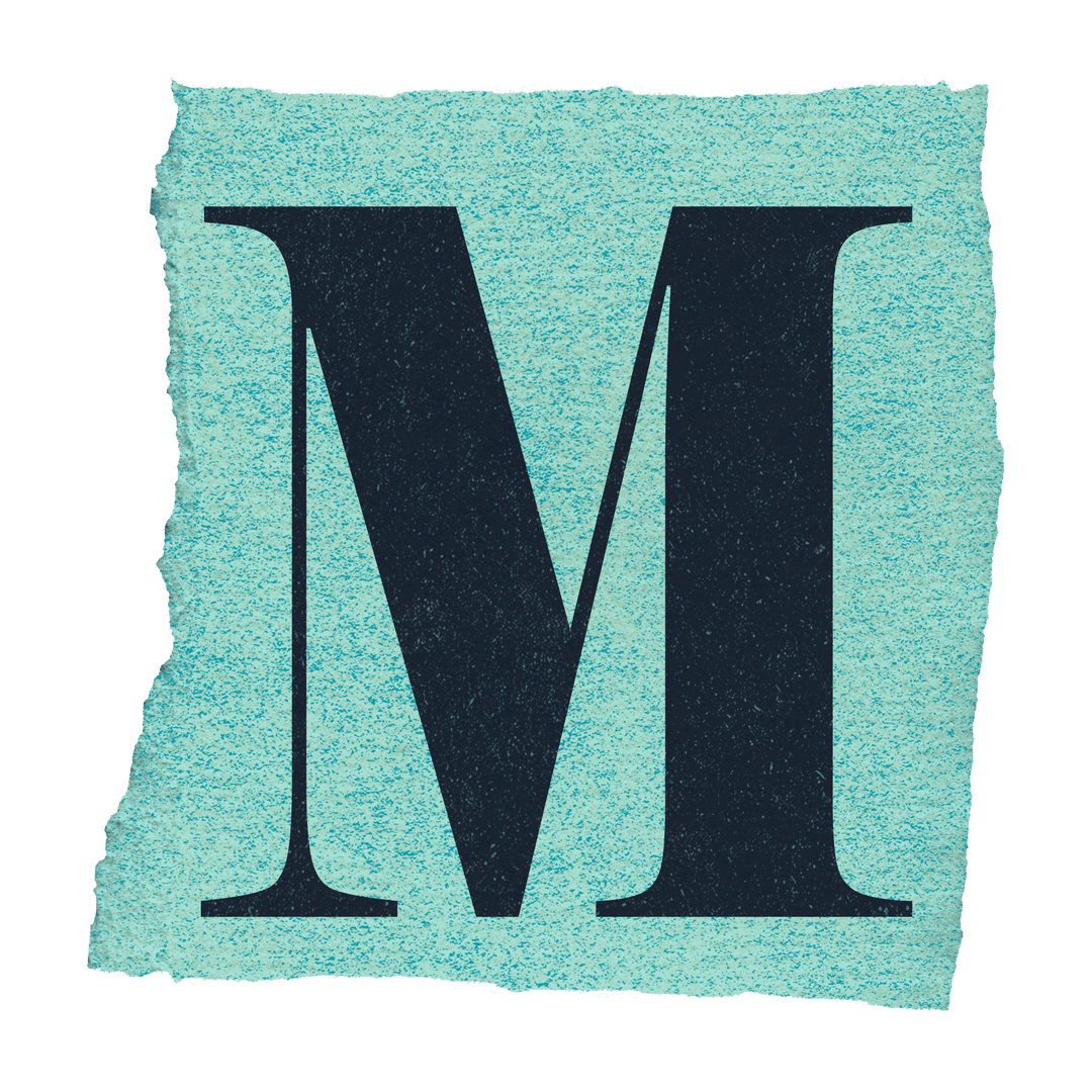 Stylized Serif M on Torn Textured Paper Transparent Background