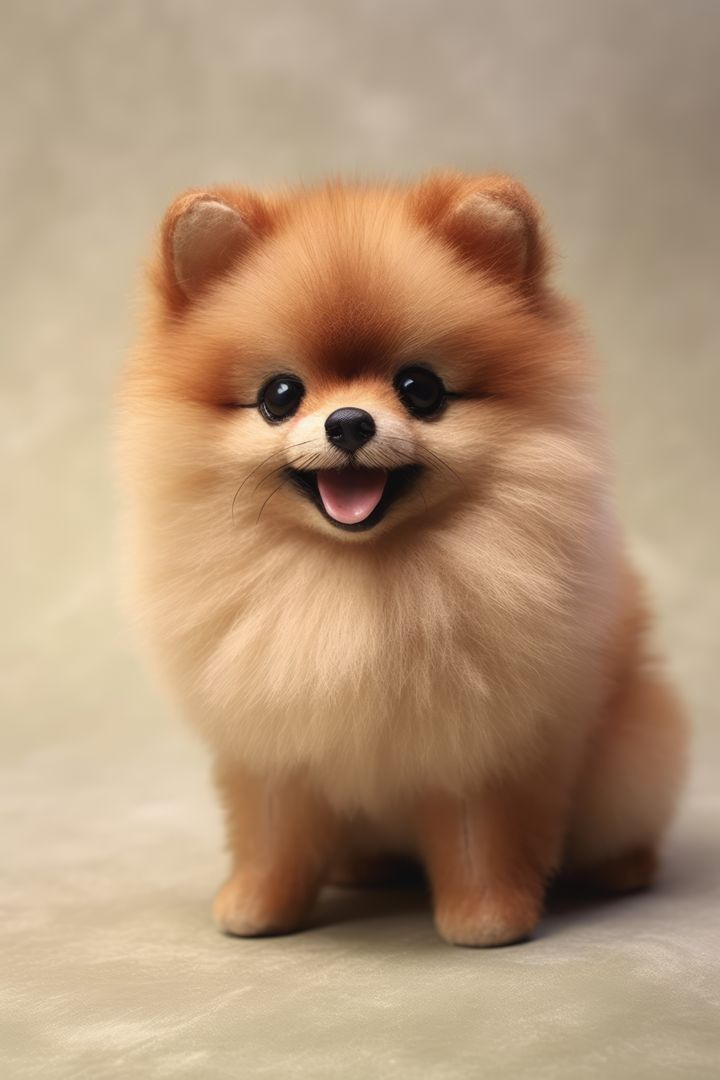 Adorable Pomeranian Puppy Sitting with Cheerful Expression - Free Images, Stock Photos and Pictures on Pikwizard.com