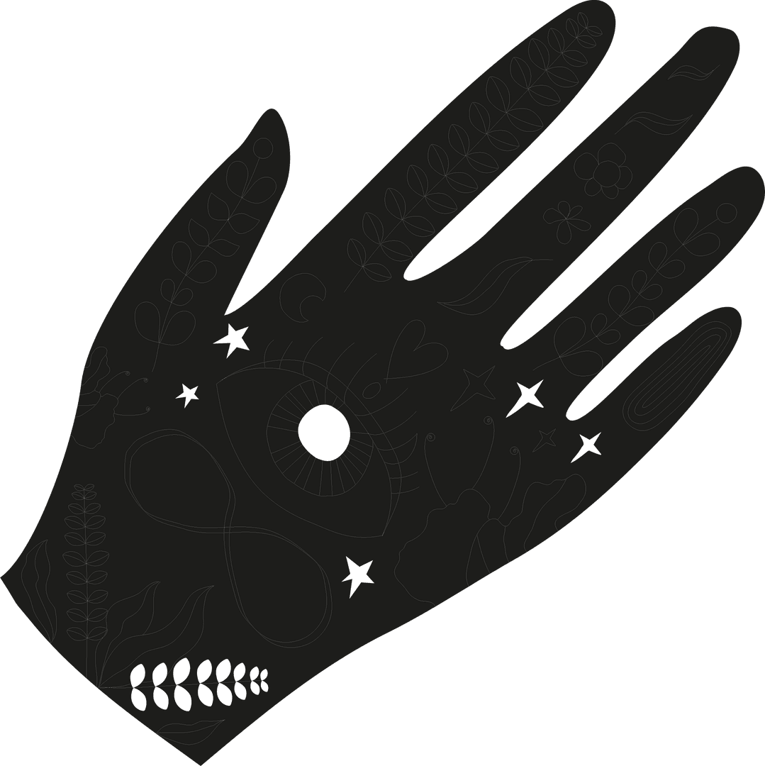 Esoteric Hand with Botanical Motifs on Transparent Background