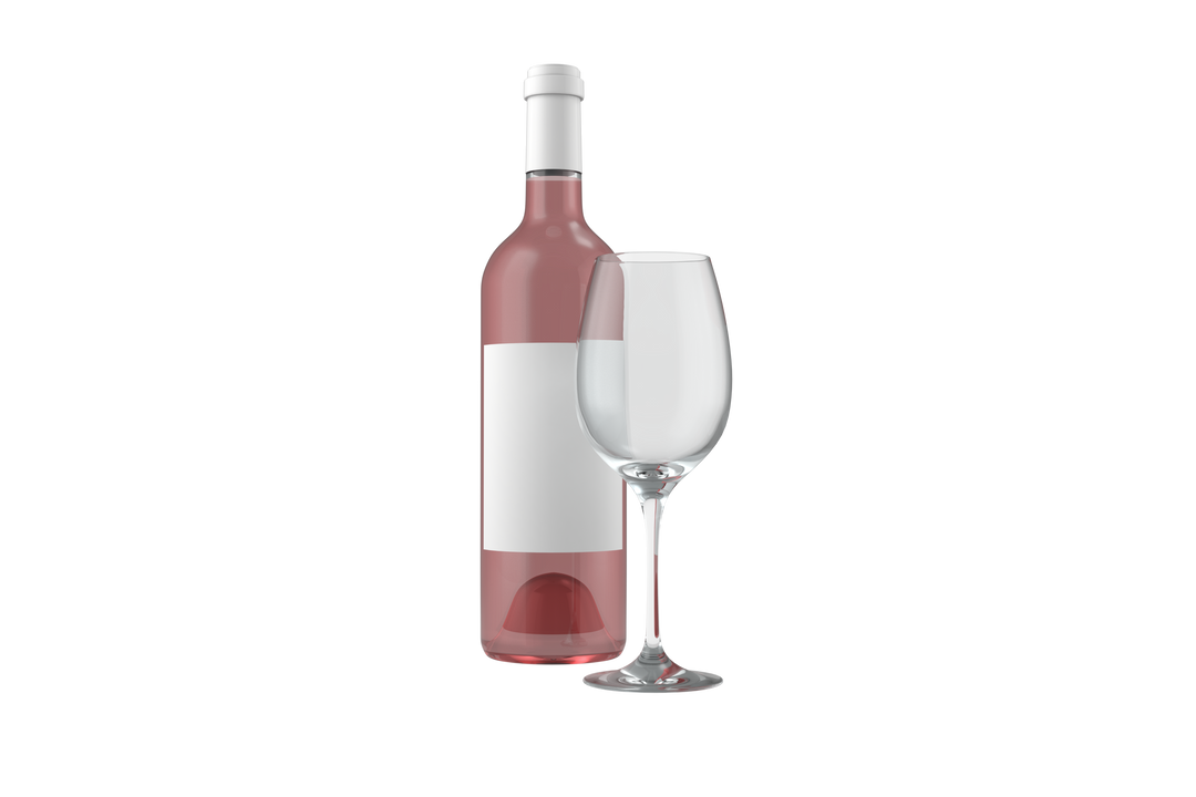 Bottle of Wine and Empty Glass with Pink Wine on Transparent Background - Download Free Stock Images Pikwizard.com