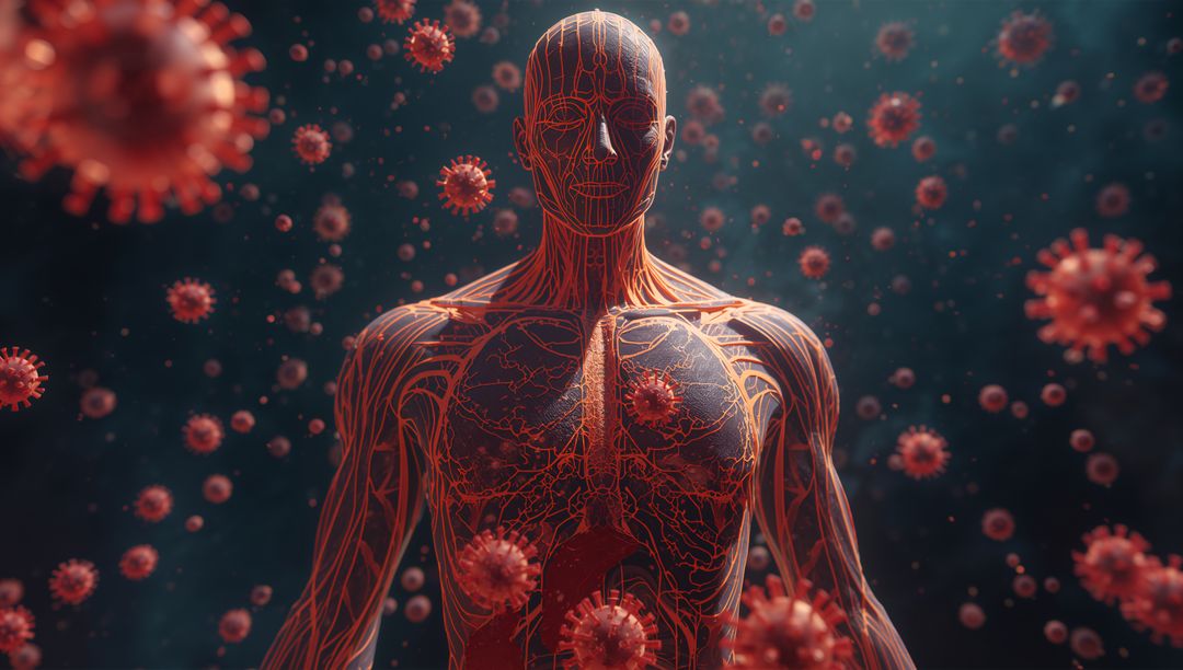 3D Medical Illustration of Human Anatomical System with Pathogen Presence