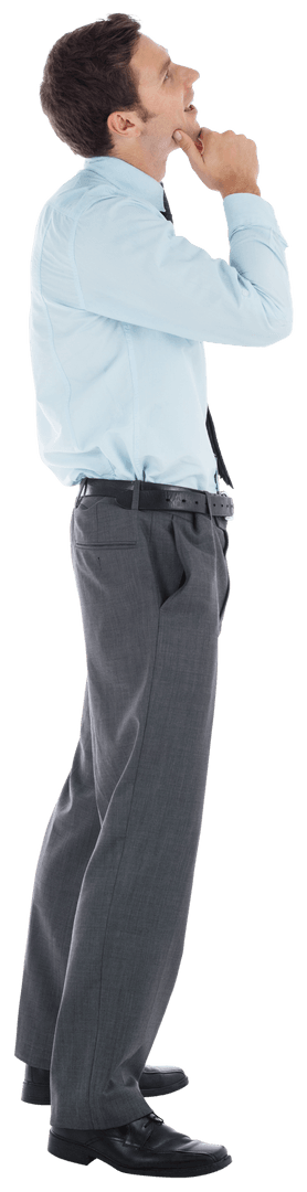 Transparent Businessman in Thoughtful Pose Thinking