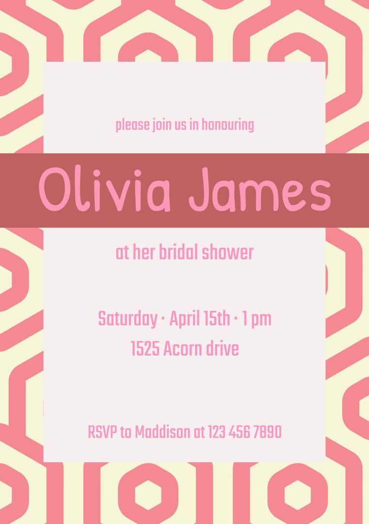 Retro Theme Bridal Shower Invitation with Pink Geometric Patterns - Download Free Stock Templates Pikwizard.com