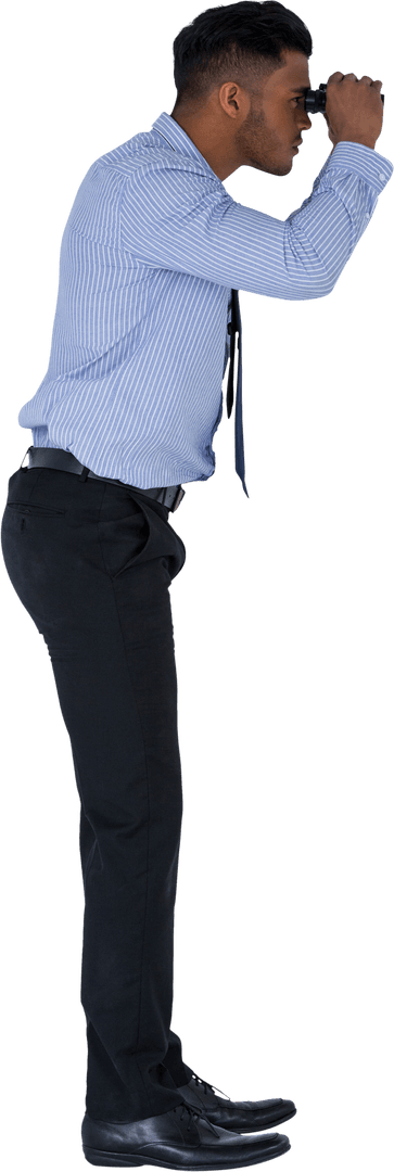 Transparent Young Businessman Looking Forward with Binoculars