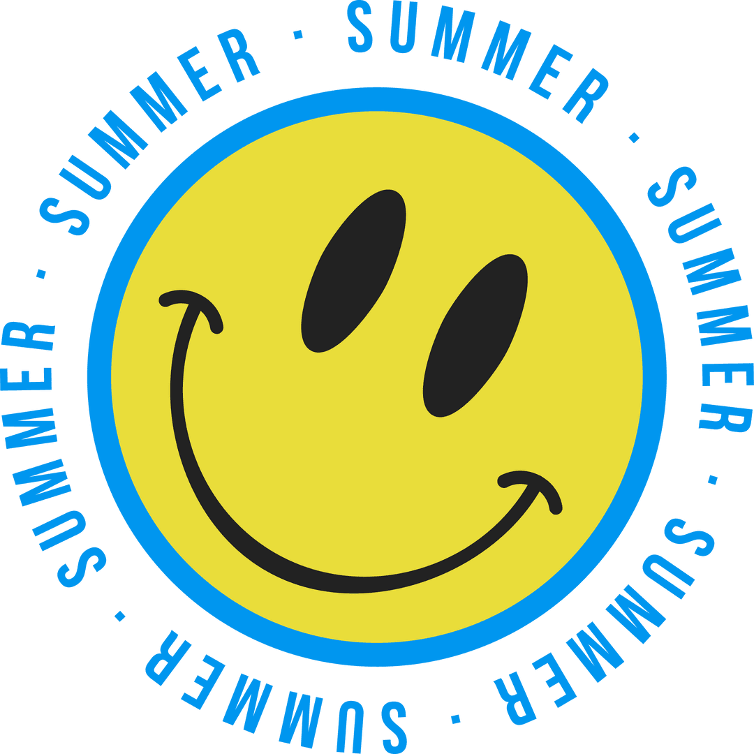 Flat Yellow Smiley Face with Blue Summer Ring on Transparent Background