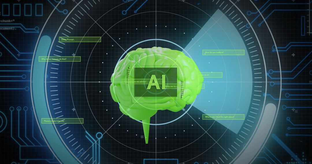 Futuristic AI Brain Interface with Digital Data Circuits
