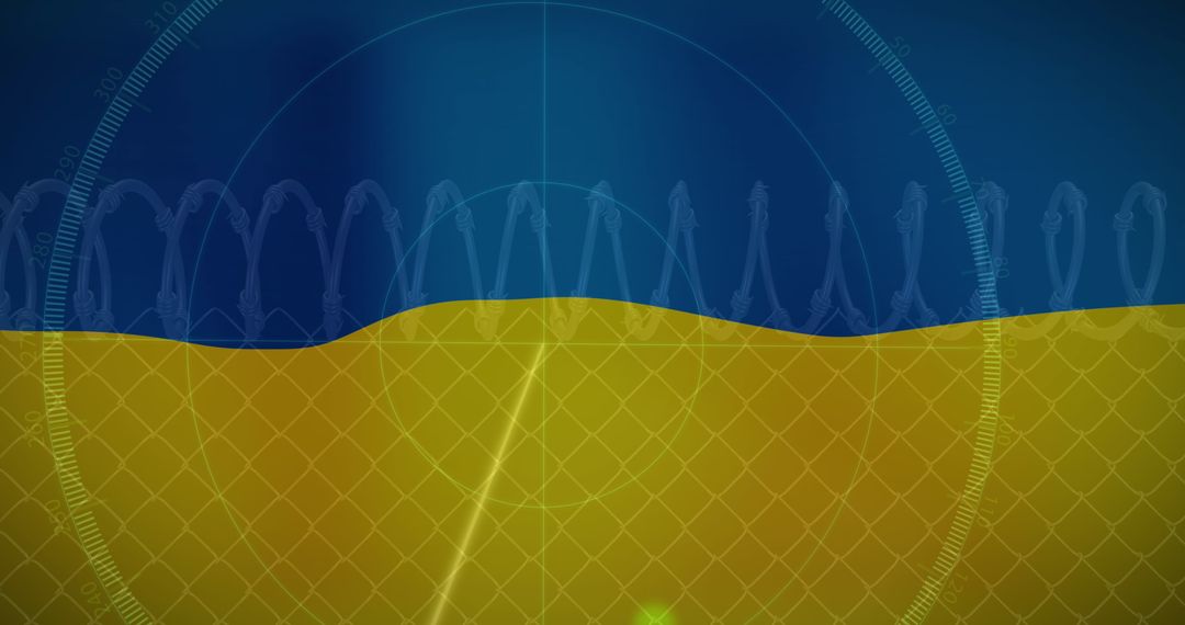 Radar and Barbed Wire Over Ukraine Flag Symbolizing Crisis