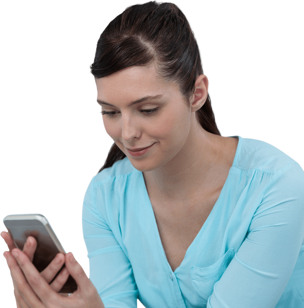 Transparent Background Businesswoman Engaged with Smartphone