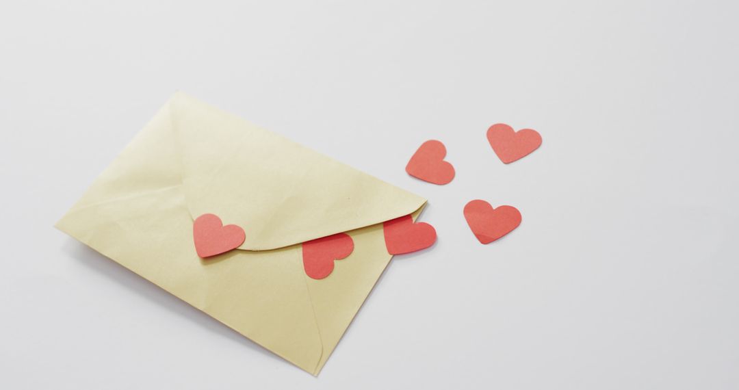 Celebratory Envelope with Red Paper Hearts for Valentine's Day