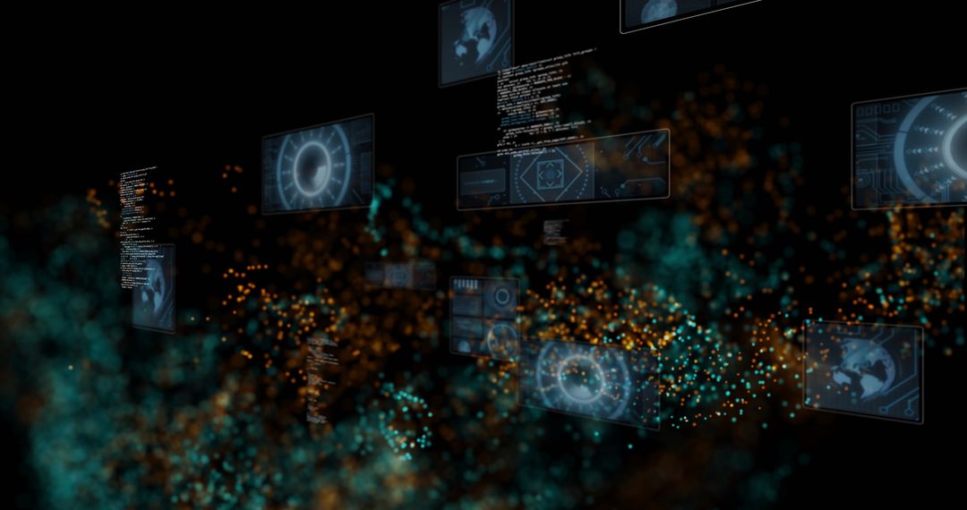 Futuristic Holographic Interface with Circles and Data Snippets