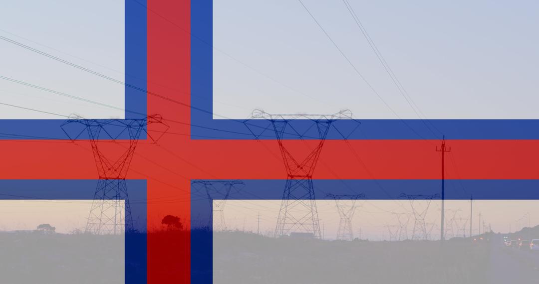 Flag of Faroe Islands with Power Lines in Background - Free Images, Stock Photos and Pictures on Pikwizard.com