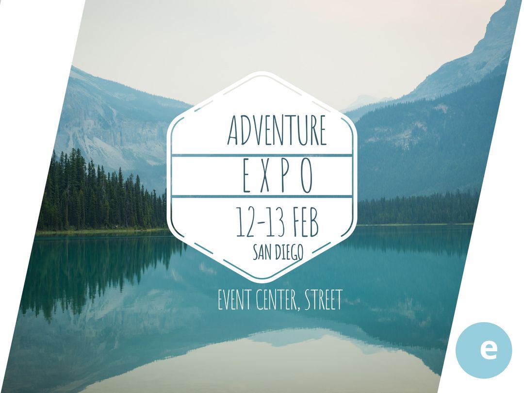 Adventure Expo Event Poster Featuring Scenic Lake and Mountain Background - Download Free Stock Templates Pikwizard.com